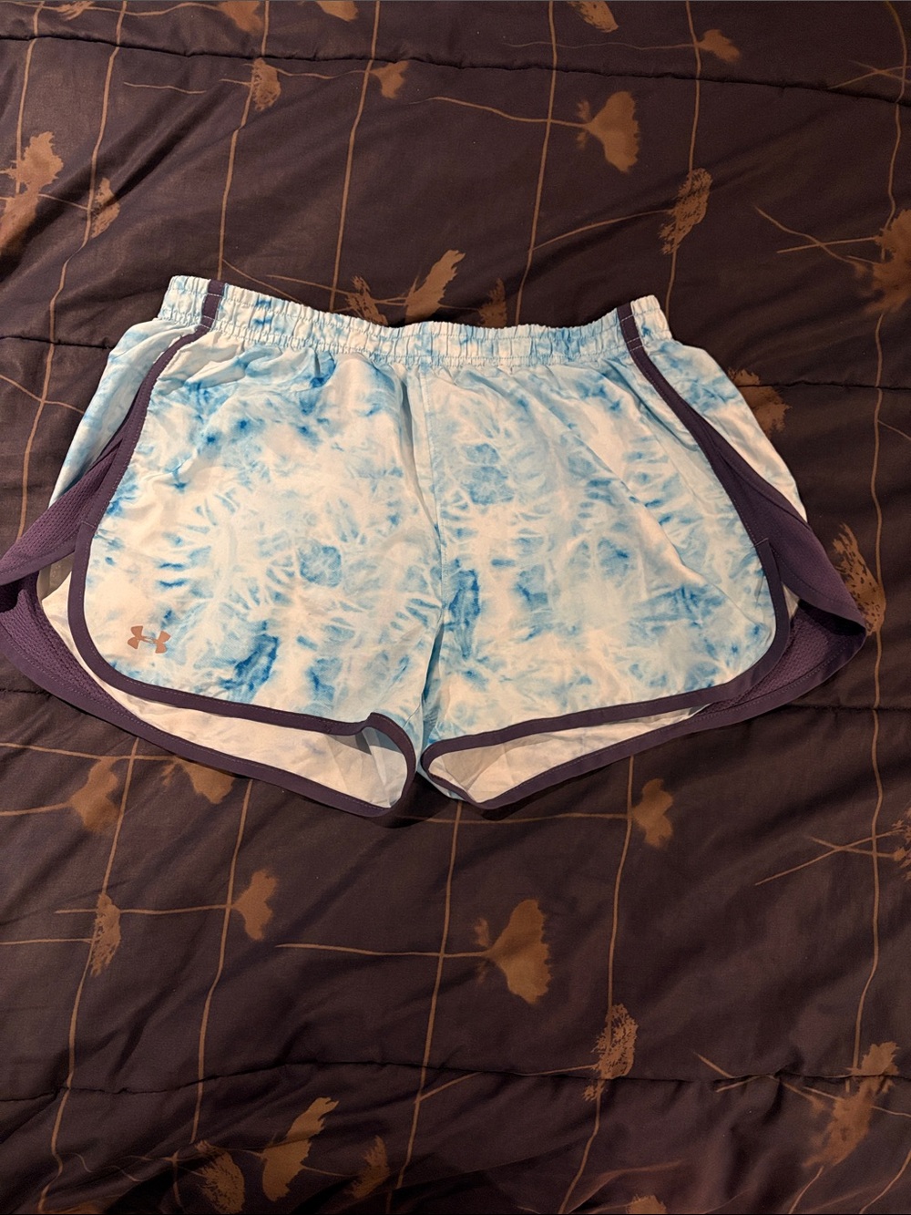 Under Armour Women's Light Blue Tie-Dye Athletic Shorts with Blue Trim - size S
